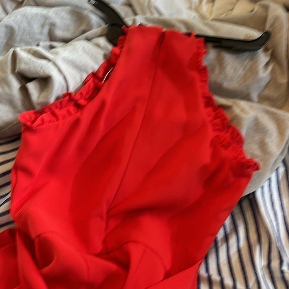 CeCe sleeveless wide leg red back zip stunning lined ruffle belted jumpsuit 4 - Picture 12 of 12